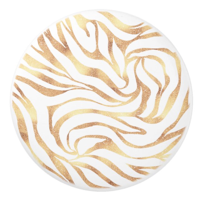 Eleganter Gold Glitzer Zebra White Animal Print Keramikknauf (Vorderseite)