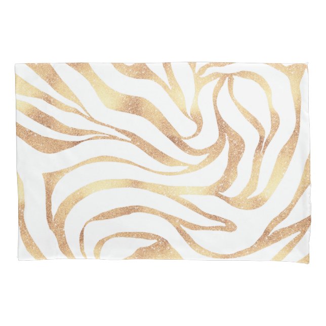 Eleganter Gold Glitzer Zebra White Animal Print Kissenbezug (Vorderseite-Links)
