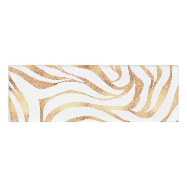 Eleganter Gold Glitzer Zebra White Animal Print Namenschild (Vorderseite)