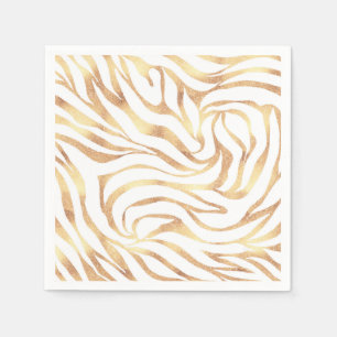 Eleganter Gold Glitzer Zebra White Animal Print Serviette