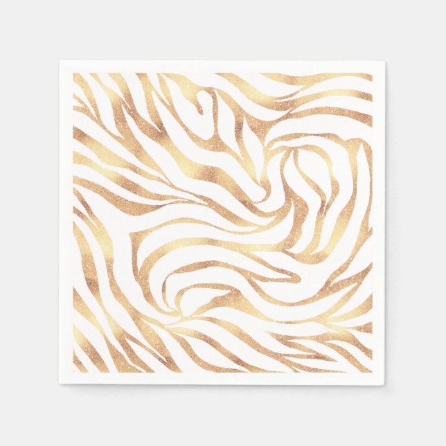 Eleganter Gold Glitzer Zebra White Animal Print Serviette (Vorderseite)