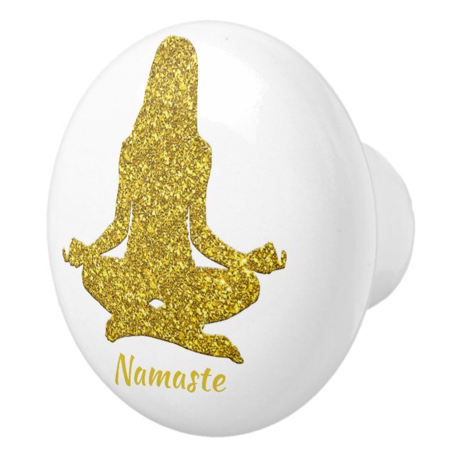 Eleganter Gold Glitzer Zen Yoga Meditation Namaste Keramikknauf (Rechts)