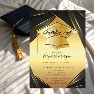 Eleganter Gold Grad Cap Black Gold Abschluss Einladung