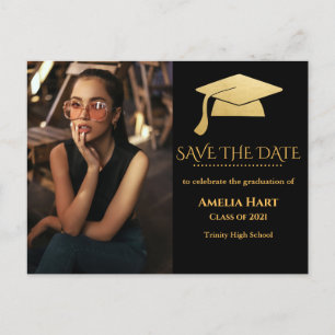 Eleganter Gold Graduate Hat   Save the Date Foto Postkarte