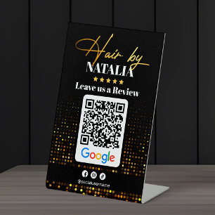 Eleganter Gold Haar Salon Google Bewertungs-QR-Cod Sockelschild