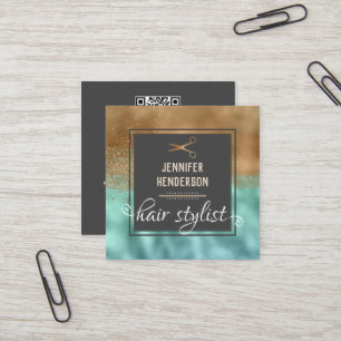Eleganter Gold Hair Stylist Square Quadratische Visitenkarte