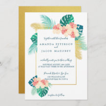 Eleganter Gold Hawaiian Hibiskus Hochzeitseinladun