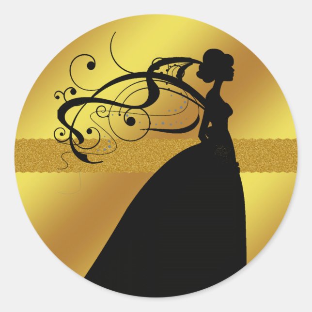 Eleganter Gold-Hochzeitsticker mit Bride Runder Aufkleber (Vorderseite)
