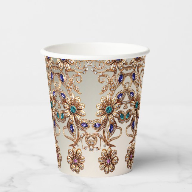 Eleganter Gold Jewel Blume Paper Cup Pappbecher (Vorderseite)