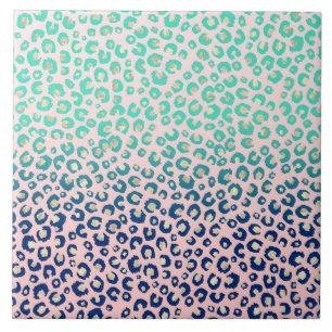 Eleganter Gold Leopard Print Blue Mint Gradient Pi Fliese