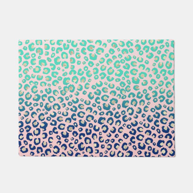 Eleganter Gold Leopard Print Blue Mint Gradient Pi Fußmatte (Vorderseite)