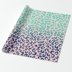 Eleganter Gold Leopard Print Blue Mint Gradient Pi Geschenkpapier