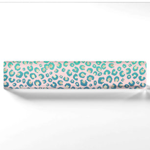 Eleganter Gold Leopard Print Blue Mint Gradient Pi Namensplakette