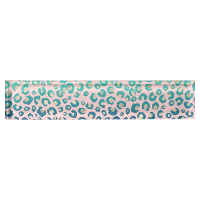 Eleganter Gold Leopard Print Blue Mint Gradient Pi Namensplakette (Vorderseite)