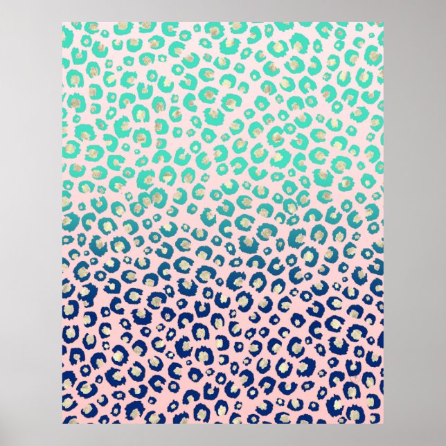 Eleganter Gold Leopard Print Blue Mint Gradient Pi Poster (Vorne)
