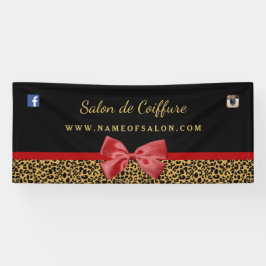 Eleganter Gold Leopard Print Red Bow Hair Salon 2, Banner