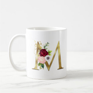 Eleganter Gold Letter M Blush Burgundy Rose Monogr Kaffeetasse