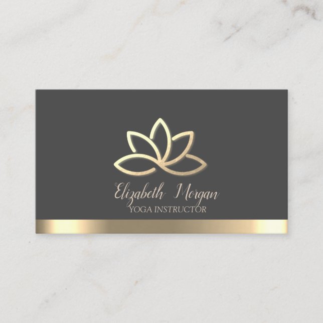 Eleganter Gold Lotus Gold Stripe Yoga Instructor Visitenkarte (Vorderseite)