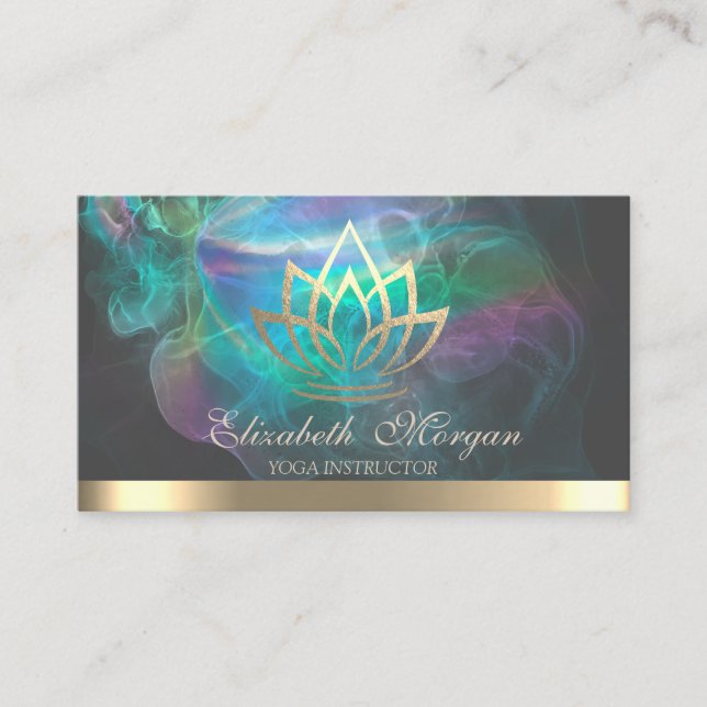Eleganter Gold Lotus, holografischer Ink Yoga Visitenkarte (Vorderseite)