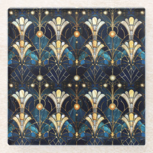 Eleganter Gold-Lotus-Unechtes-Buntglas-Muster Glasuntersetzer