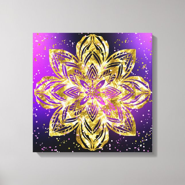 Eleganter Gold Mandala Glitzer Lila Gradient Leinwanddruck (Vorderseite)