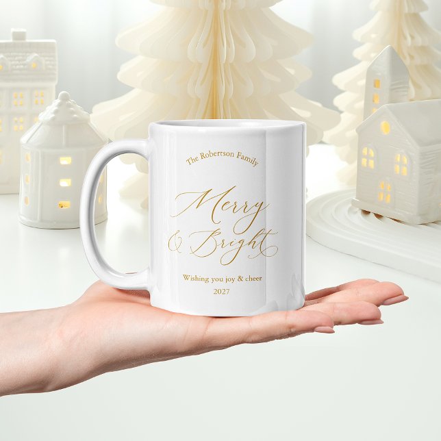 Eleganter Gold-„Merry & Bright“-Feiertagsbecher Kaffeetasse (Von Creator hochgeladen)