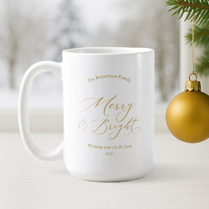Eleganter Gold-„Merry & Bright“-Feiertagsbecher Kaffeetasse