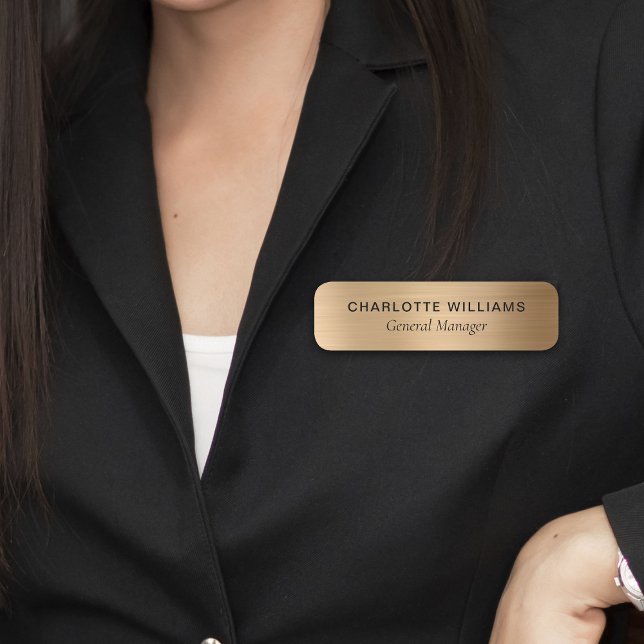 Eleganter Gold Metallic Style Business Mitarbeiter Namensschild (Elegant Gold Metallic Style Business Employee Name Tag
)