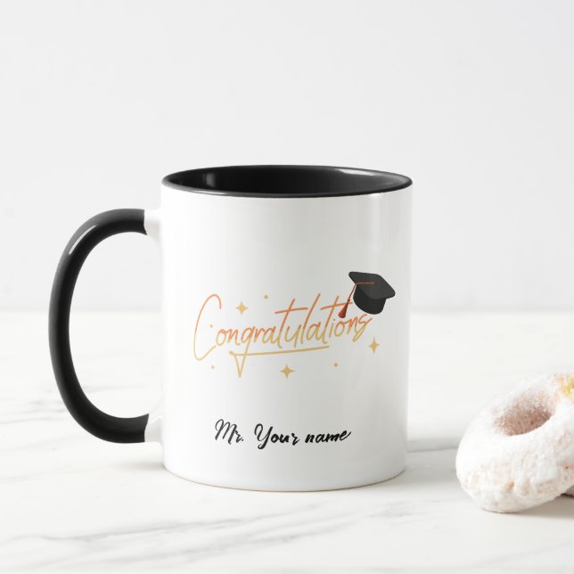 Eleganter Gold Minimal Abschluss School Kapselname Tasse (Mit Donut)
