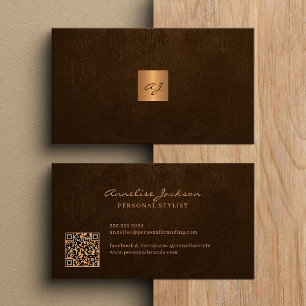 Eleganter Gold mit Monogramm, moderner QR-Code Visitenkarte