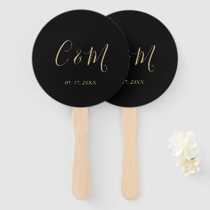 Eleganter Gold Monogram Black Wedding Hand Fan Fächer
