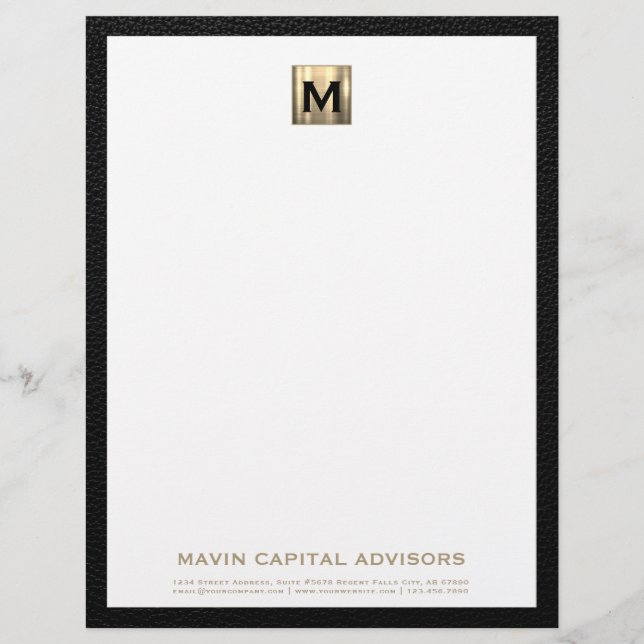 Eleganter Gold Monogram Business Letterhead Briefbogen (Vorderseite)