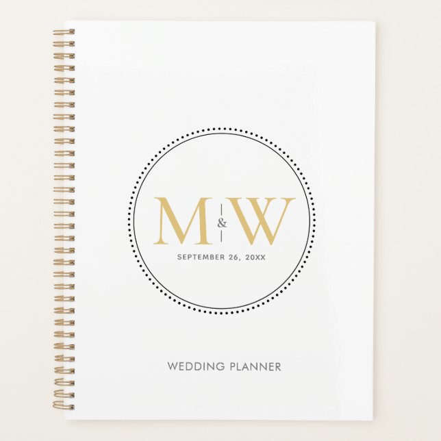 Eleganter Gold-Monogramm-Hochzeitsplaner Planer (Vorderseite)
