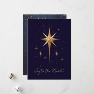 Eleganter Gold North Star auf tiefblauem Hintergru Feiertagskarte