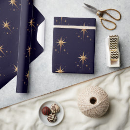 Eleganter Gold North Star auf tiefblauem Hintergru Geschenkpapier