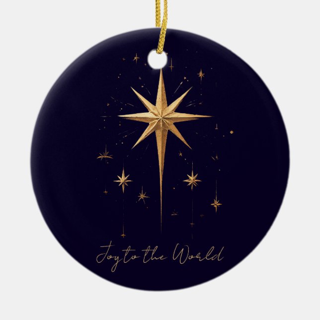 Eleganter Gold North Star auf tiefblauem Hintergru Keramik Ornament (Vorne)