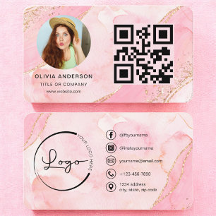 Eleganter Gold Pink Glitzer QR Code Modernes Foto Visitenkarte