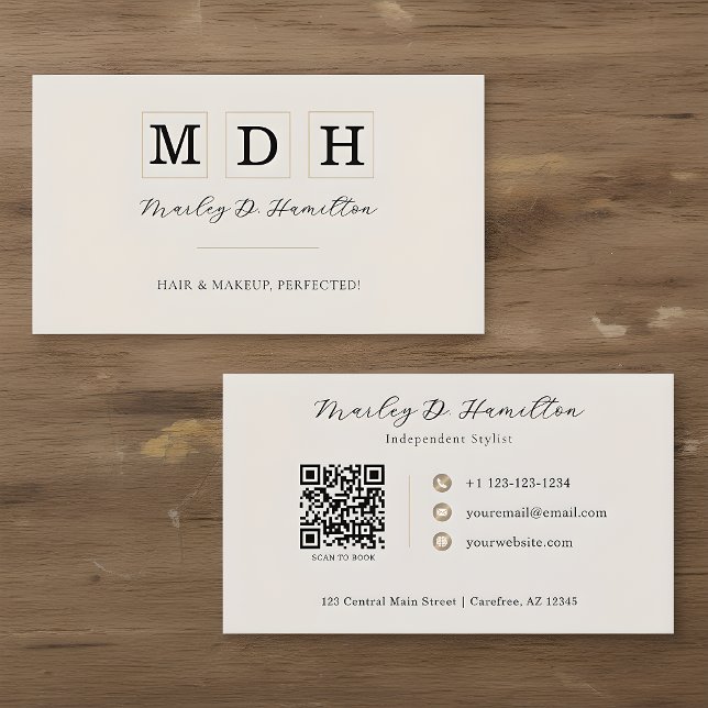 Eleganter Gold-QR-Code-Haar- und Make-up-Stil Visitenkarte (Von Creator hochgeladen)