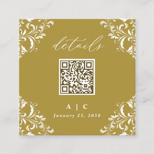 Eleganter Gold QR Code Hochzeitdetails Begleitkarte