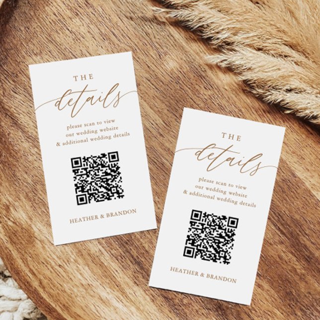 Eleganter Gold QR Code Hochzeitdetails Begleitkarte (Von Creator hochgeladen)