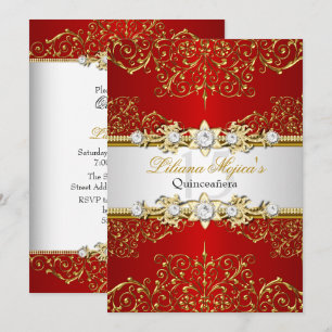 Eleganter Gold-Roter Vintage-Glamour-Quinceanera Einladung