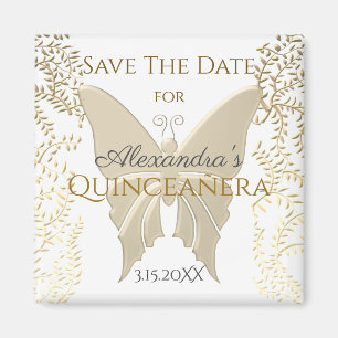 Eleganter Gold Schmetterling Quinceanera Save The  Magnet
