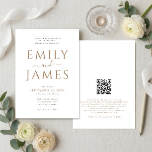 Eleganter Gold-Schwarz-Schrift-QR-Code-Hochzeit We Einladung