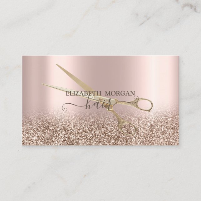 Eleganter Gold Scissors Rose Gold Glitzer Visitenkarte (Vorderseite)