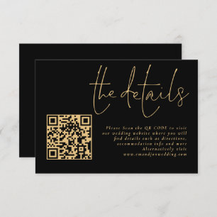 Eleganter Gold Script Black QR Code Hochzeitsdetai Begleitkarte