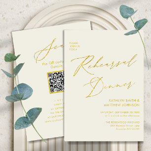 Eleganter Gold Script Cream Probe Dinner QR Code Einladung
