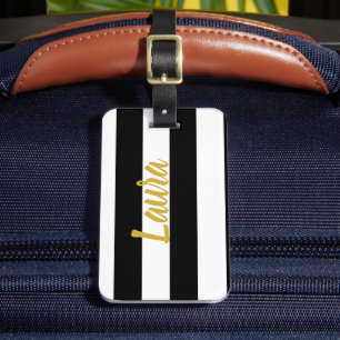 Eleganter Gold-Script-Name Schwarz und Weiß Streif Gepäckanhänger
