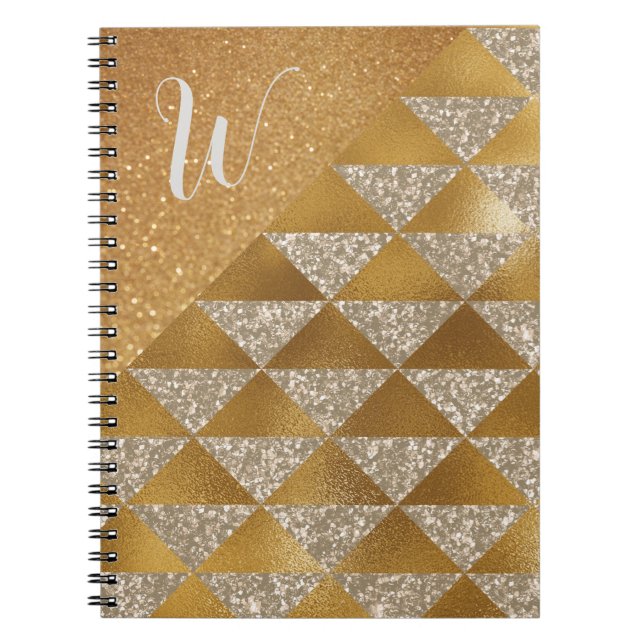Eleganter Gold Silver Glitzer Monogram Glam Notizblock (Vorderseite)