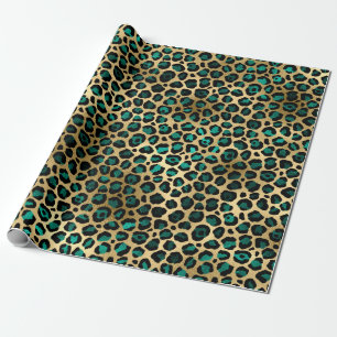Eleganter Gold-Teal-Leoparden-Tierdruck Geschenkpapier