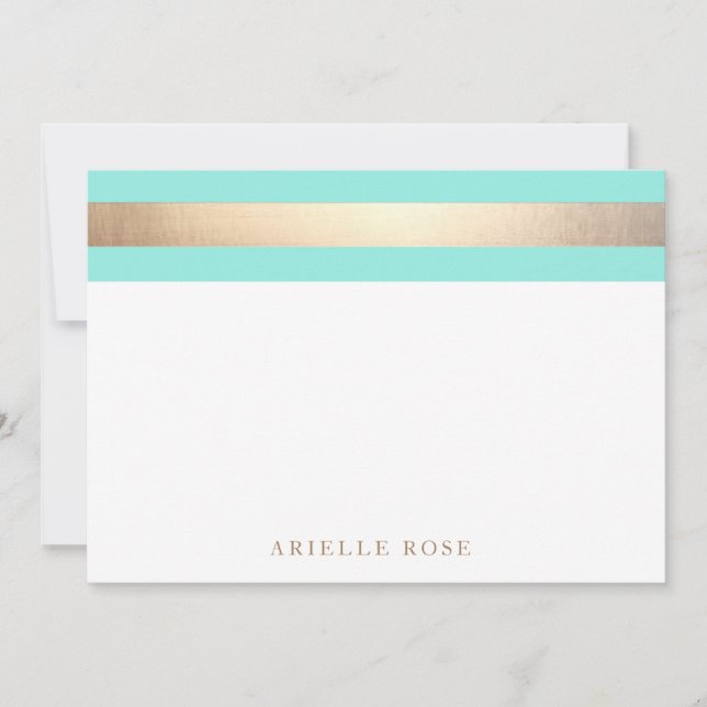 Eleganter Gold Türkis Blauer Streifen Mitteilungskarte (Vorderseite)